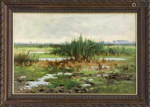 Unidentifizierter Maler um 1900, impressionistische Landschaftsstudie eines Moores, Öl aufMalkarton,