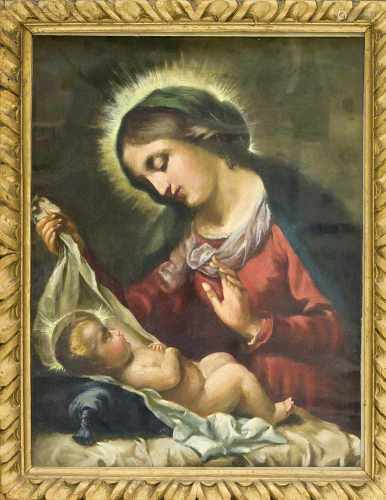 Sakralmaler des 19. Jh., Madonna mit dem schlafenden Christusknaben, Öl auf Lwd., aufKarton