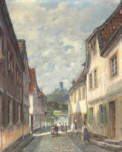 Theodor Josef Hubert Hoffbauer (1839-1922), Gasse in Königswinter mit Blick auf dieGodesburg in