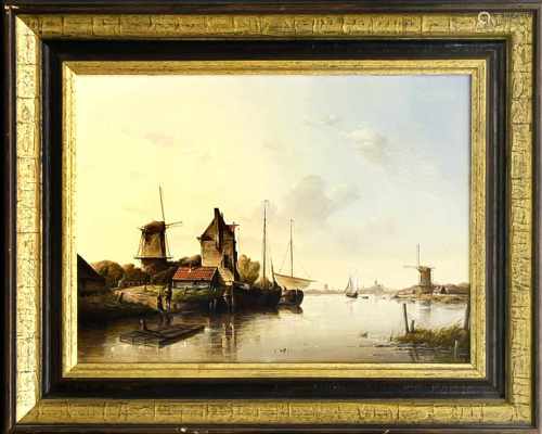 A. Hofmann, 2. H. 20. Jh., Maler im Stil der Niederländer des 19. Jh., weiteGewässerlandschaft mit