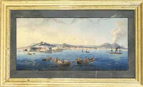 Gioacchino La Pira (1839-1870) (attrib.), Ansicht von Neapel mit rauchendem Vesuv, einbevorzugtes
