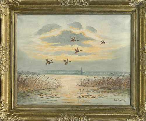 D.V. Amstel, Auffliegende Enten, Öl/Lwd., u. re., bez., 40 x 50 cm, ger. 52 x 62 cm