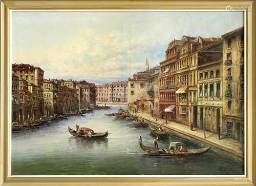 A. Wilhaldini, Vedutenmaler Anfang 20. Jh., große Ansicht von Venedig mit reicherStaffage, Öl auf