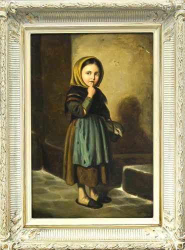 Französischer Maler Ende 19. Jh., Straßenmädchen mit Korb, Öl auf Karton, unsign.,fachmännisch