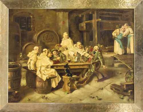 G. H. Jahnke, süddt. Genremaler 1. H. 20. Jh., in einem Weinkeller gemeinsam mit Jägernzechende