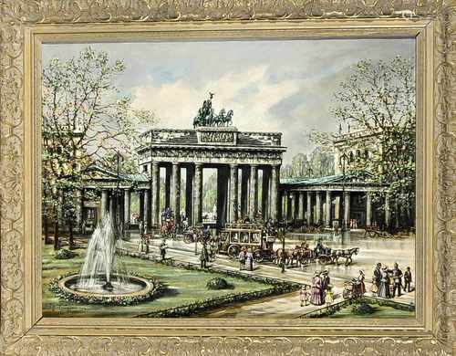 H. Brüggemann, dt. Maler 1. H. 20. Jh., das Brandenburger Tor mit reicher Figurenstaffageim Stil der