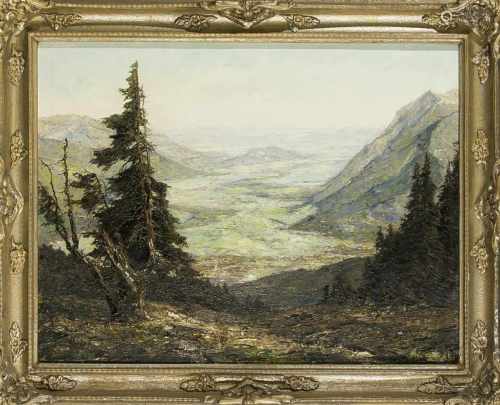Otto Pippel (1878-1960), 'Blick vom Kreuzeck auf Garmisch-Partenkirchen, Öl/Lwd., u. re.sign., verso