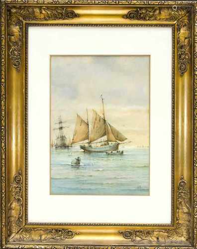 Richard Markes (1875-1920), englischer Marinemaler, zahlreiche Schiffe im Hafen,Aquarell/Papier,