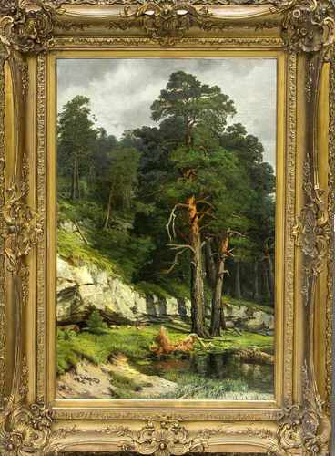 Iwan Iwanowitsch Schischkin (1832-1898) Umkreis/Schule, große Waldlandschaft mit Felsstufeund