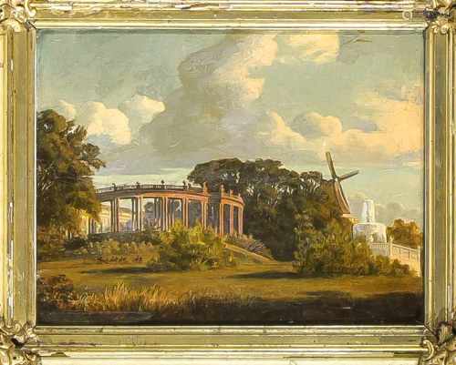 Unidentifizierter Maler Mitte 19. Jh., der Schloßpark Sanssouci mit den Kolonnaden um denEhrenhof,