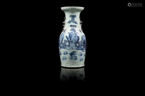 Vase Chine XIXe siècle Porcelaine bleu blanc à déc…