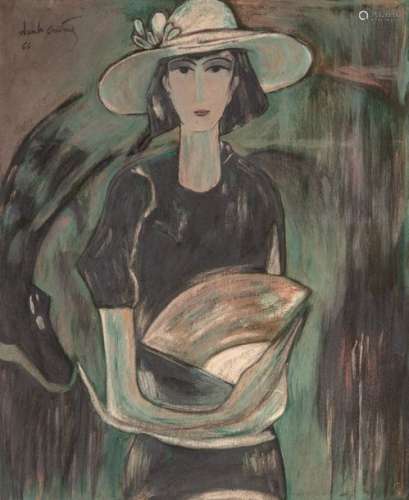 Đinh Cường (XXe siècle) Portrait de femme au cha…