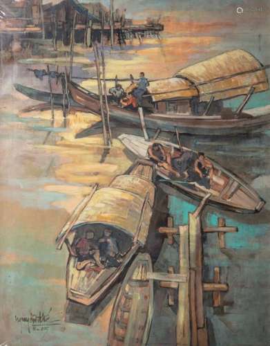 Nguyễn Đắc (XXe siècle) Les barques Huile sur to…
