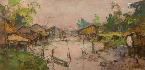 Lê Minh (1937) Paysage lacustre Huile sur toile Si…