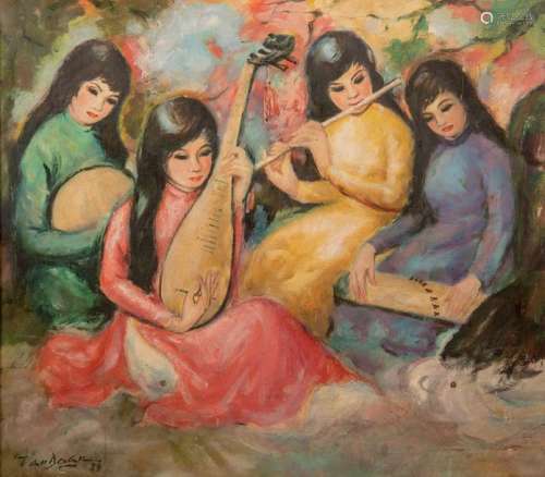 Văn Ðoàn (XXème siècle) Les musiciennes Huile sur …