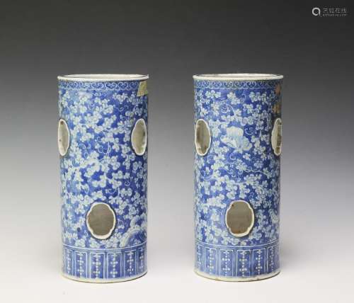 Pair of Blue & White Hat Stands, Late 19th Century