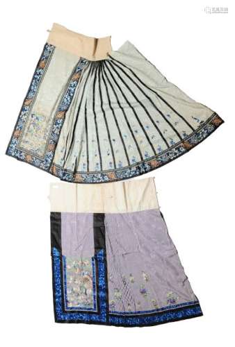 (2) Embroidered Chinese Skirt Halves, 19th Century
