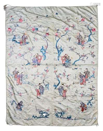 Chinese Silk Tablecloth of 8 Immortals, 19th Century