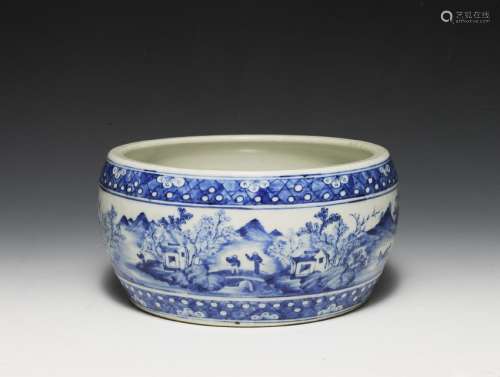 Chinese Blue & White Drum Washer, 19th Century