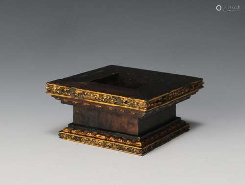 Chinese Zitan Square Base with Gold Paint, 18th Century