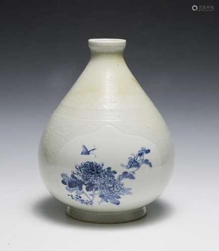 Chinese Celadon Vase w/ Blue & White, 1960s-1970s