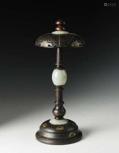 Chinese Zitan Hat Stand with Jade Fittings, Qianlong