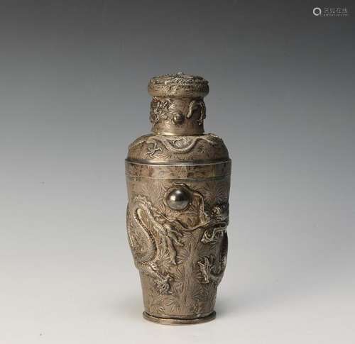 Chinese Silver Dragon Cocktail Shaker, 19th Century