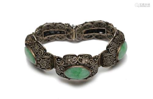 Chinese Silver & Jadeite Bracelet
