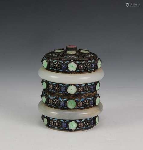 Gilt Silver Box with Jade Bangles & Jadeite Decor