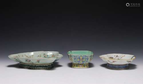 (3) Porcelain Stem Dishes, 19th Century