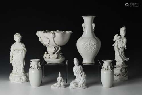 (8) Pieces of Chinese Blanc De Chine, 19-20th Century