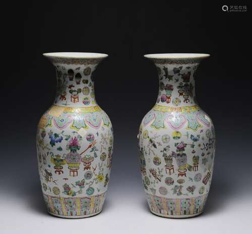 Pair of Famille Rose Vases, 19th Century