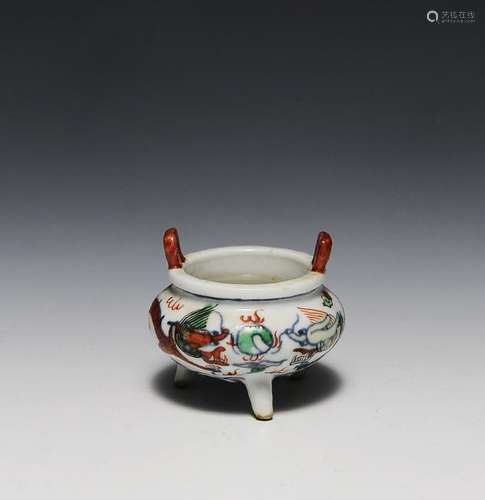 Wucai Tripod Censer, Early 20th Century