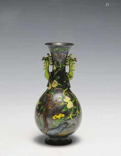 Chinese Enameled Silver Vase, 19th Century