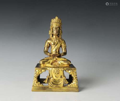 Gilt Bronze Seated Buddha Statue, 18th Century