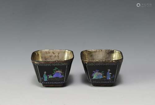 Pair of Lacquer Cups Inlaid w/ Shell, 17th Century