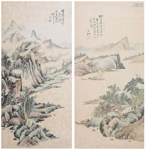 Pair of Landscape Paintings by Li Geng