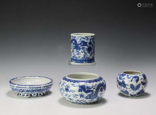 (4) Blue & White Chinese Porcelains, Republic