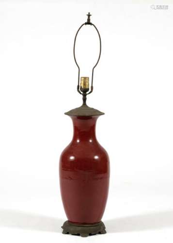 Chinese Red Glazed Vase Turned Lamp, 19th Century