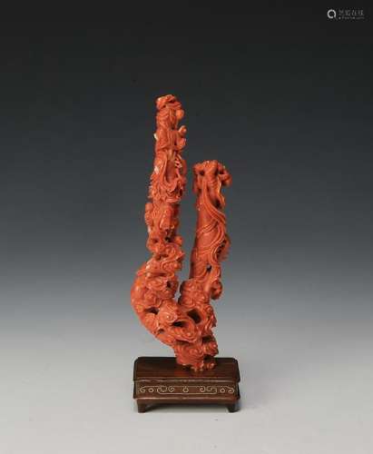 Coral Carving of Ladies w/ Stand, 20th Century