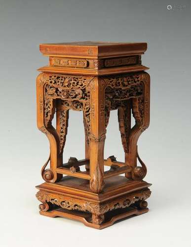 Chinese Wood Carved Square Base, 19th Century