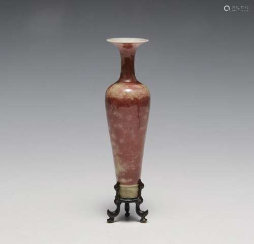 Chinese Peach Bloom Vase w/ Stand, 19th Century