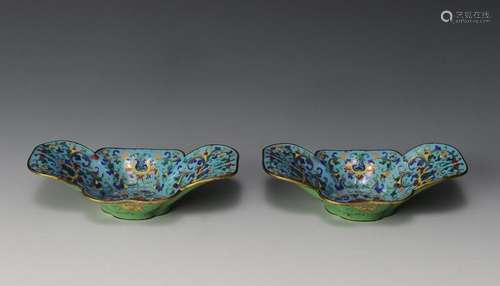 Pair of Chinese Quatrefoil Cloisonne Bowls,18th. C