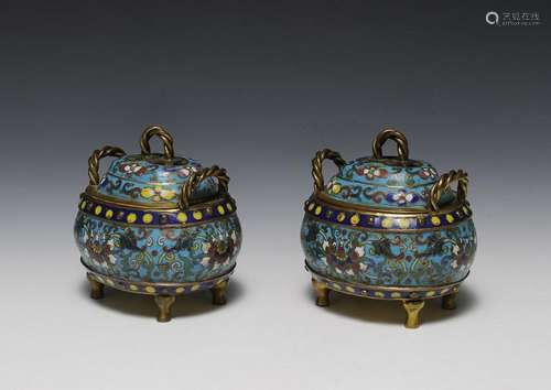 Pair of Chinese Cloisonne Censers, 19th Century