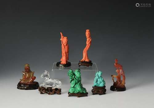 (7) Chinese Carved Stone Figures and Animals