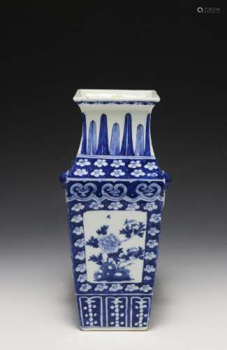 Chinese Blue & White Square Vase, Early 19th. Cent