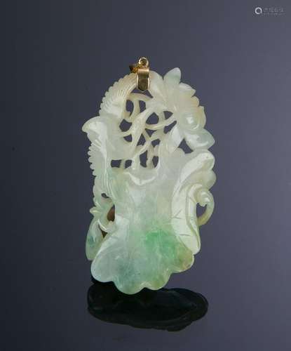 Chinese Jadeite Lotus Plaque, 19th Century