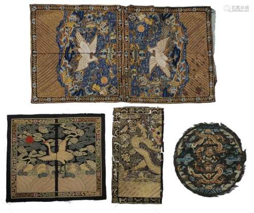 (5) Chinese Silk Ranking Badges, 19th Century