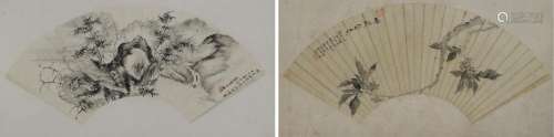 (2) Framed Fan Paintings on Silk