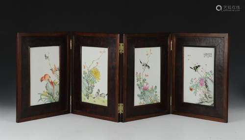 Chinese 4 Panel Porcelain Table Screen, Republic